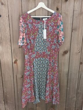 Jade Johnny Was Patchwork Floral Midi Dress in Red and Pink size L